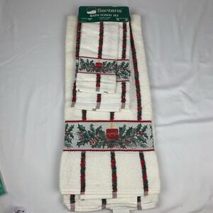 Santana Bath Towel Set Vintage Christmas Candle, Holy Red And Green Made In USA